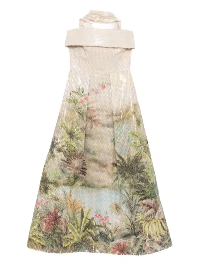Elie Saab Printed Sequins Dress In Multi