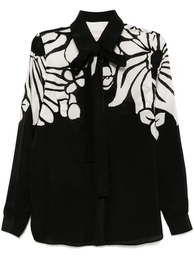 Elie Saab Printed Silk Shirt In 黑色