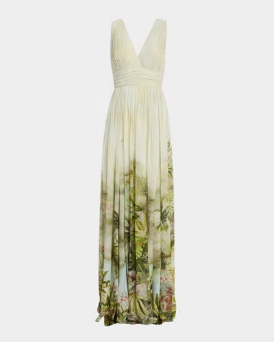 Elie Saab Printed Sleeveless Gown With Shawl