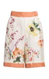 Elie Saab Printed Twill Shorts In Orange