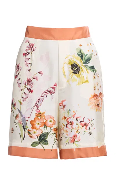 Elie Saab Printed Twill Shorts In Orange