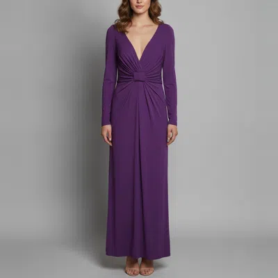 Pre-owned Elie Saab Purple Jersey Knot-front Draped Maxi Dress Xl