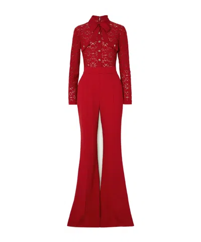 Elie Saab Pussy-bow Corded Lace And Crepe Jumpsuit In Red
