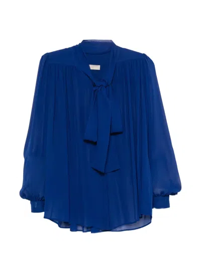 Elie Saab Pussy-bow Pleated Blouse In Blue