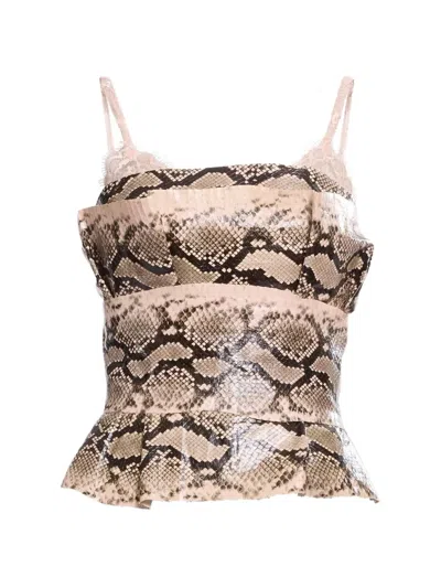Elie Saab Python-effect Peplum Leather Corset In Neutral
