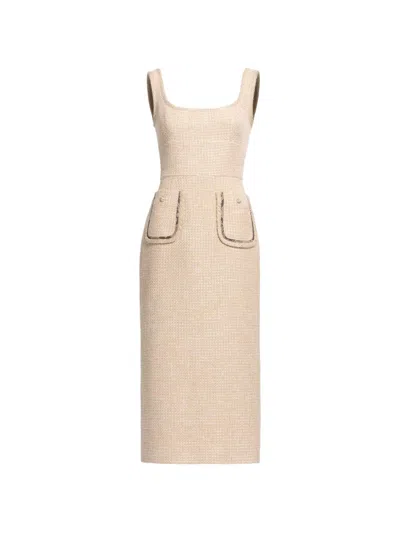 Elie Saab Python-print Bouclé Midi Dress In Neutral