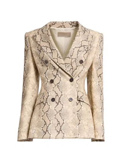 Elie Saab Python-print Double-breasted Jacket In Neutral