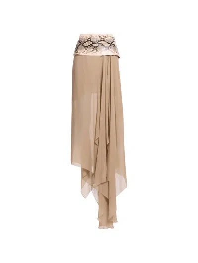 Elie Saab Python-print Draped Maxi Skirt In White