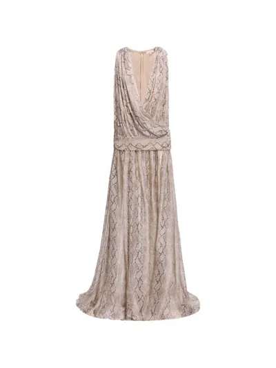 Elie Saab Python-print Silk Maxi Dress In Neutral