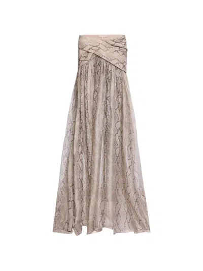 Elie Saab Python-print Silk Maxi Skirt In Neutral