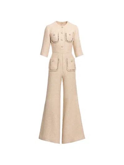 Elie Saab Python-print Tweed Jumpsuit In Neutral