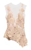 Elie Saab Rafia Embroidery On Tulle Top In Neutral