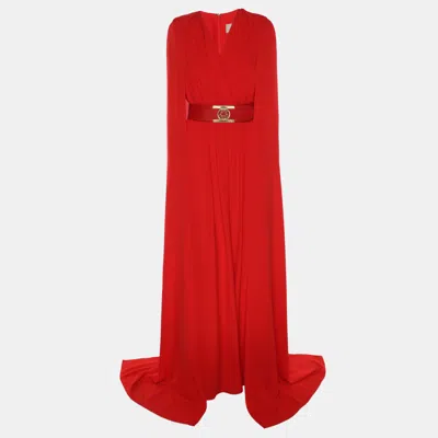 Pre-owned Elie Saab Red Crepe Belted Maxi Dress S