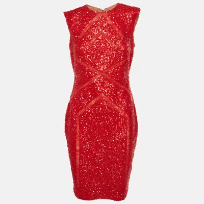Pre-owned Elie Saab Red Sequins Sleeveless Mini Dress S