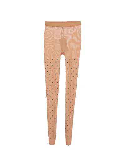 Pre-owned Elie Saab Rhinestone Mesh Tights In Neutral