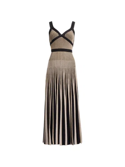 Elie Saab Ribbed-knit Maxi Dress In Neutral