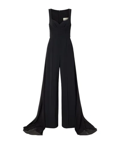 Elie Saab Ruched Chiffon-trimmed Silk-blend Cady Jumpsuit In Yellow