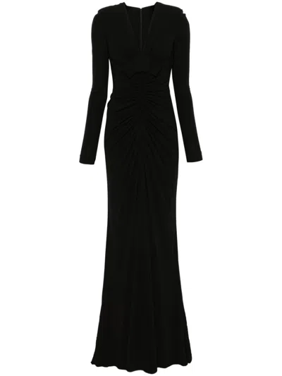 Elie Saab Ruched-detail Gown In Black