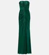 Elie Saab Ruched Strapless Maxi Dress In Green