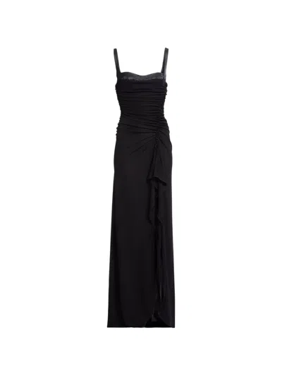 Elie Saab Ruched Ruffled Maxi Dress In Black
