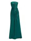 Elie Saab Ruched Strapless Maxi Dress In Green