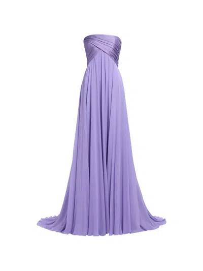 Elie Saab Ruched Strapless Maxi Dress In Purple