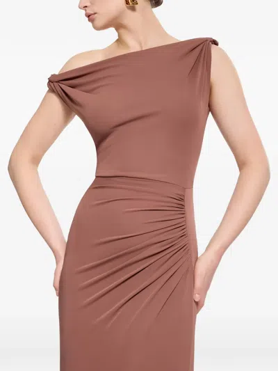 Elie Saab Ruched-detail Maxi Dress In Brown