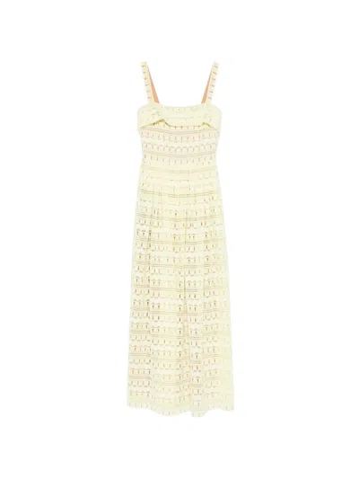 Elie Saab Ruffle-detail Lace Maxi Dress In Yellow