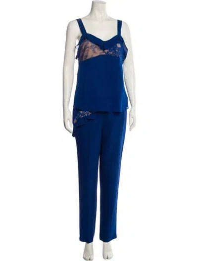 Pre-owned Elie Saab Ruffle Embellishment Pantsuit W/ Tags In Blue