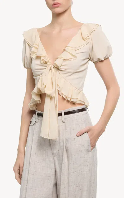 Elie Saab Ruffled Chiffon Top In Gold