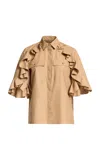 Elie Saab Ruffled Cotton Poplin Shirt In Tan