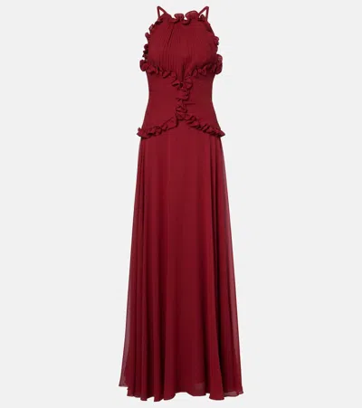 Elie Saab Ruffled Silk Georgette Gown In Red