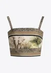 Elie Saab Crop Top Cotton Printed Elephant Strappy