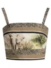 Elie Saab Crop Top Cotton Printed Elephant Strappy In Neutral