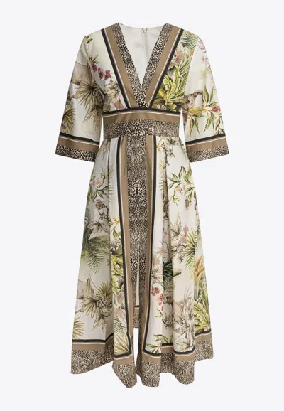 Elie Saab Savannah Print V-neck Maxi Dress In Multi