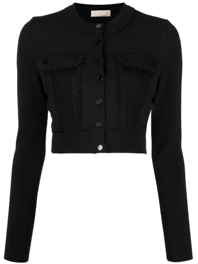 Elie Saab Scallop-edge Cropped Cardigan In Black