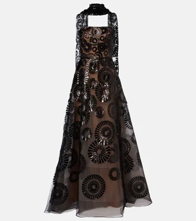 Elie Saab Scarf-detail Sequined Tulle Gown In Black
