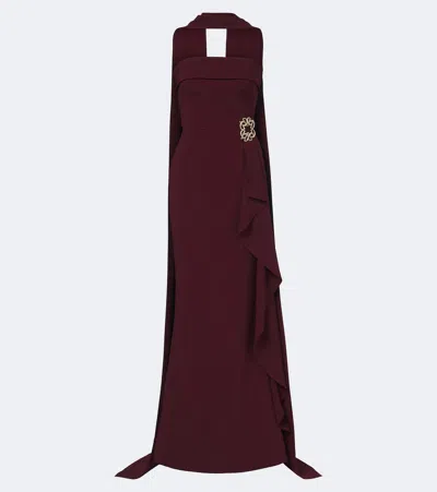 Elie Saab Scarf-detail Embellished Draped Cady Gown In Burgundy