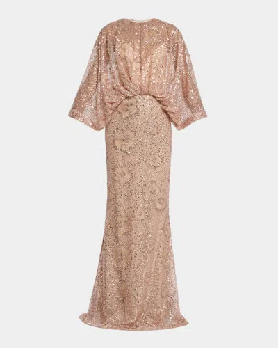 Elie Saab Semi-sheer Sequin Embroidered Mesh Dress In Brown