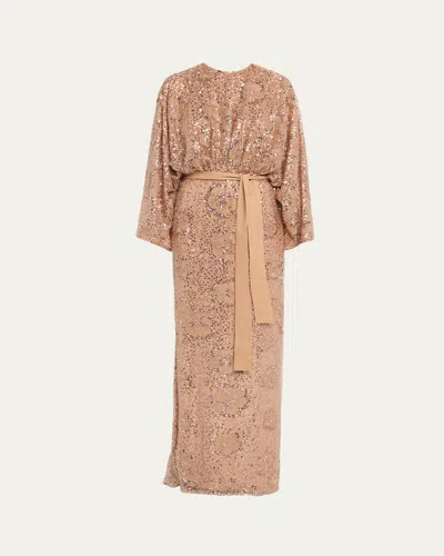 Elie Saab Semi-sheer Sequin Embroidered Mesh Dress In Brown