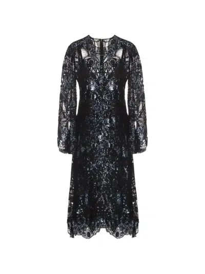 Elie Saab Sequin-detail Lace Midi Dress In Black