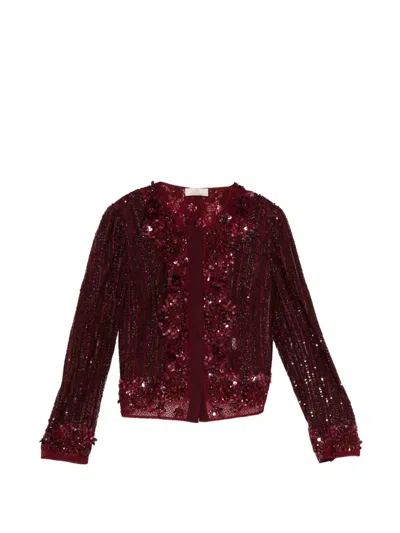 Elie Saab Sequin-embellished Jacket In Burgundy