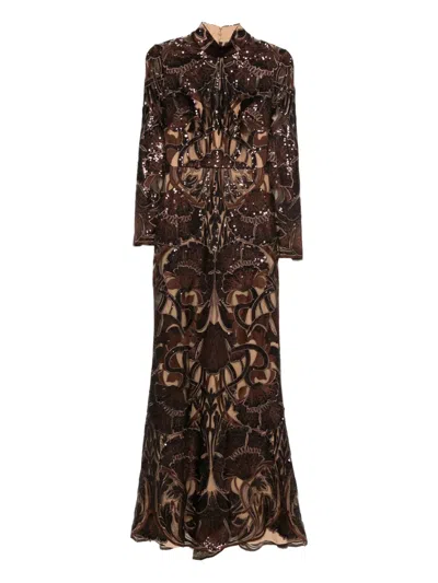 Elie Saab Sequin-embellished Long-sleeve Maxi Dress In Multi