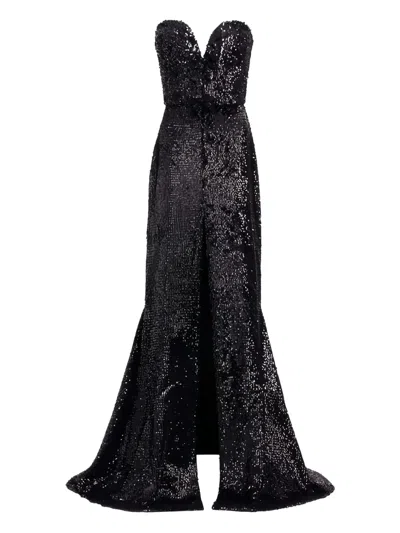 Elie Saab Sequin-embellished Strapless Maxi Dress In Black