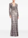 Elie Saab Sequin-embellished V-neck Maxi Dress In Gray