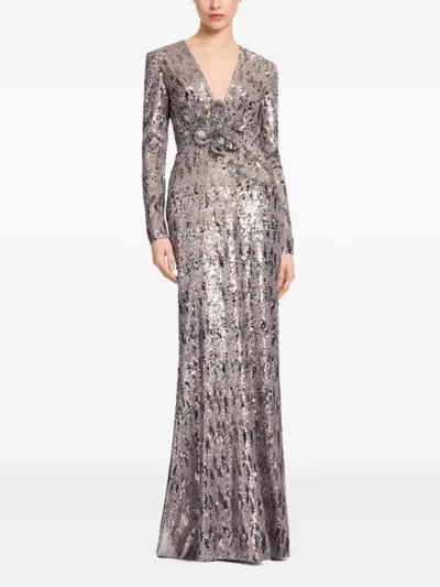 ELIE SAAB SEQUIN-EMBELLISHED V-NECK MAXI DRESS