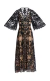 Elie Saab Sequin Embroidered Lace Tulle Midi Dress