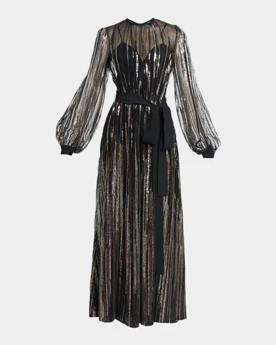 Elie Saab Sequin Embroidered Tulle Long-sleeve Maxi Dress In Multi