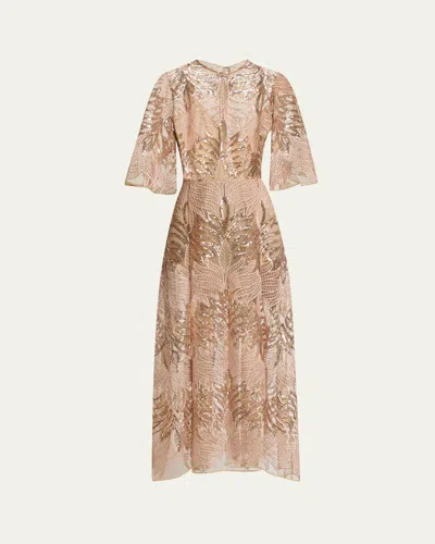 Elie Saab Sequin Embroidered Tulle Midi Dress In Neutral