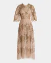 Elie Saab Sequin Embroidered Tulle Midi Dress In Brown
